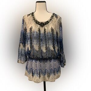 Cache | fish skin patterned sheer top